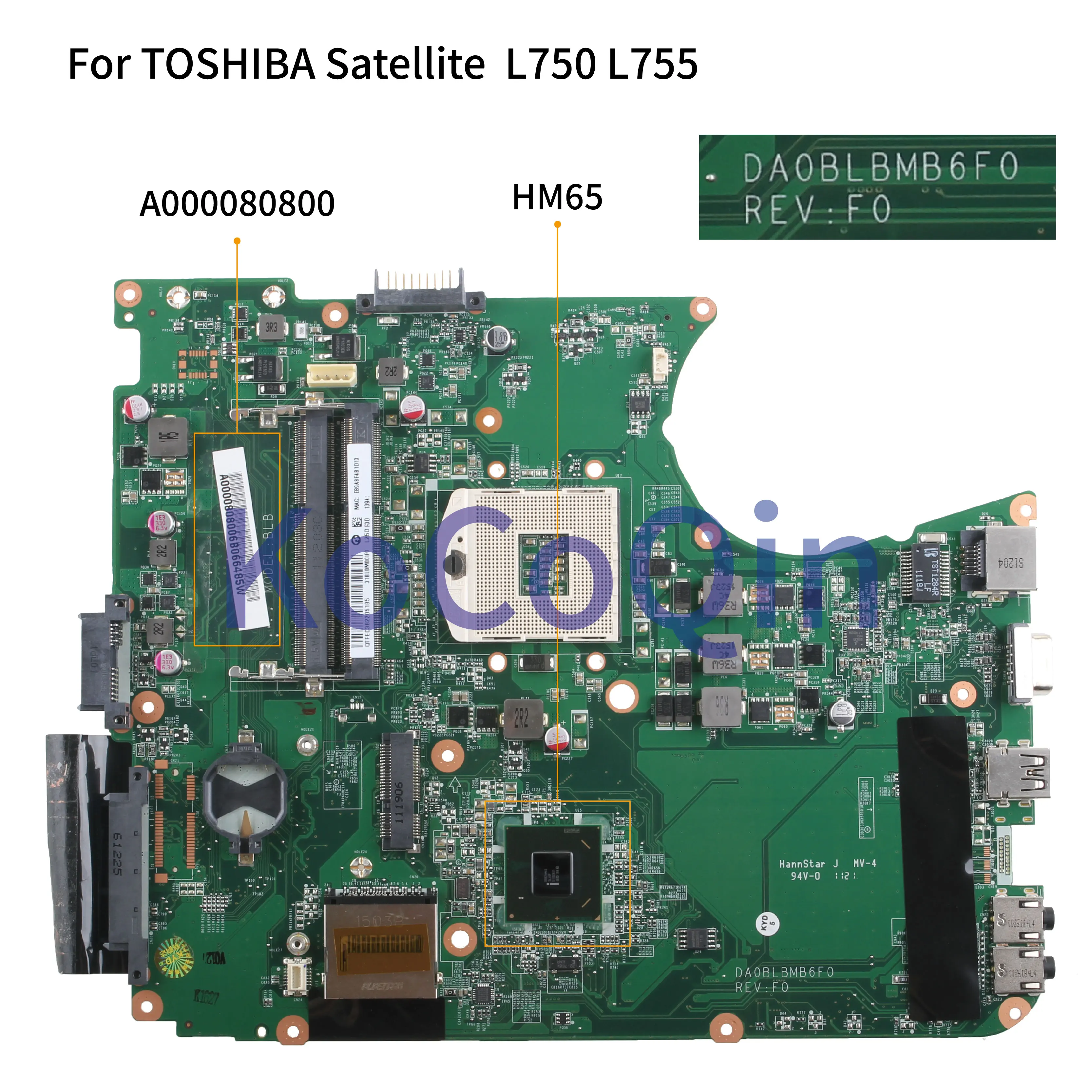 Материнская плата KoCoQin для ноутбука TOSHIBA Satellite L750 L755 материнская A000080800 DA0BLBMB6F0