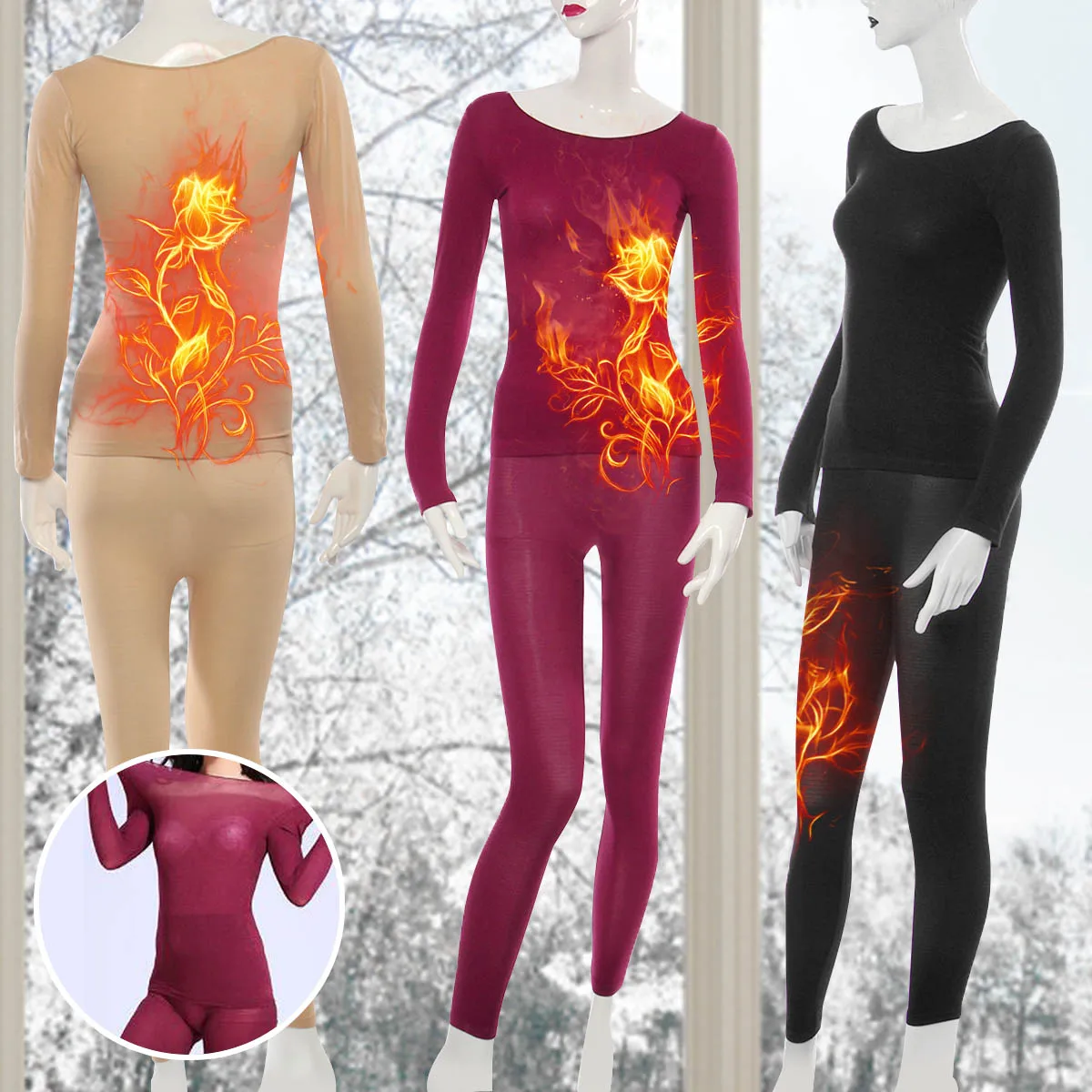 

1set Women Winter Warm Thermal Clothing Suit Ultra-thin High-elastic Thermal Underwear Top+Pants Cycling Base Layers 2 Types