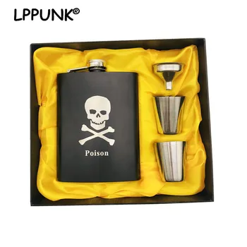 

8oz 304 Stainless steel Whisky Bottle Vodkal cups hip flask Moscow cccp alcohol liquor pocket flagon skull printing Gift box set