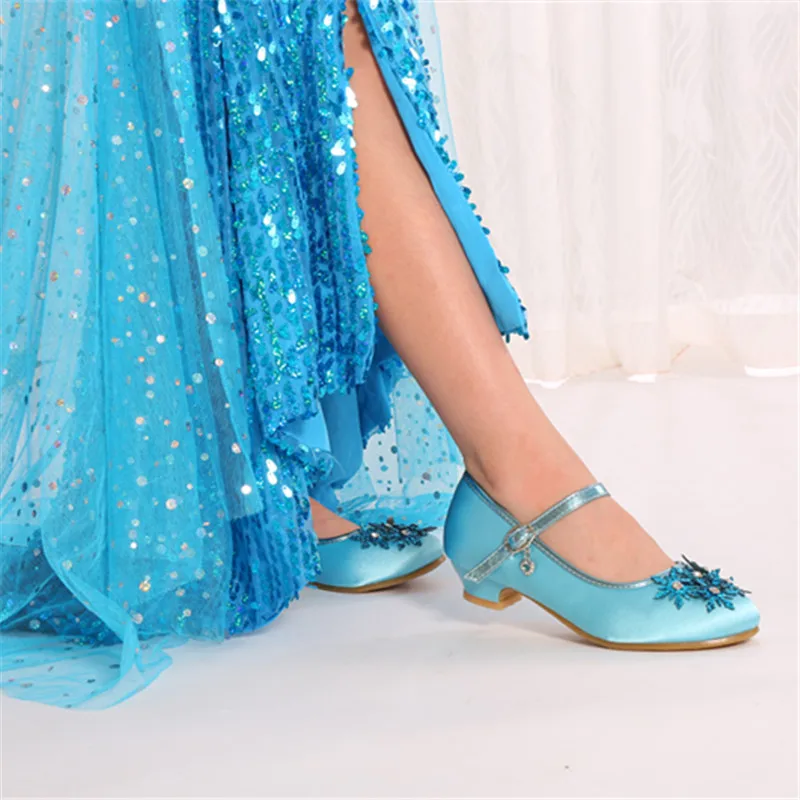Девичьи туфли Mary Jane с круглым носком; искусственная кожа; Высокий каблук; обувь для девочек с цветочным узором; обувь с искусственным сатиновым цветком; 603-3