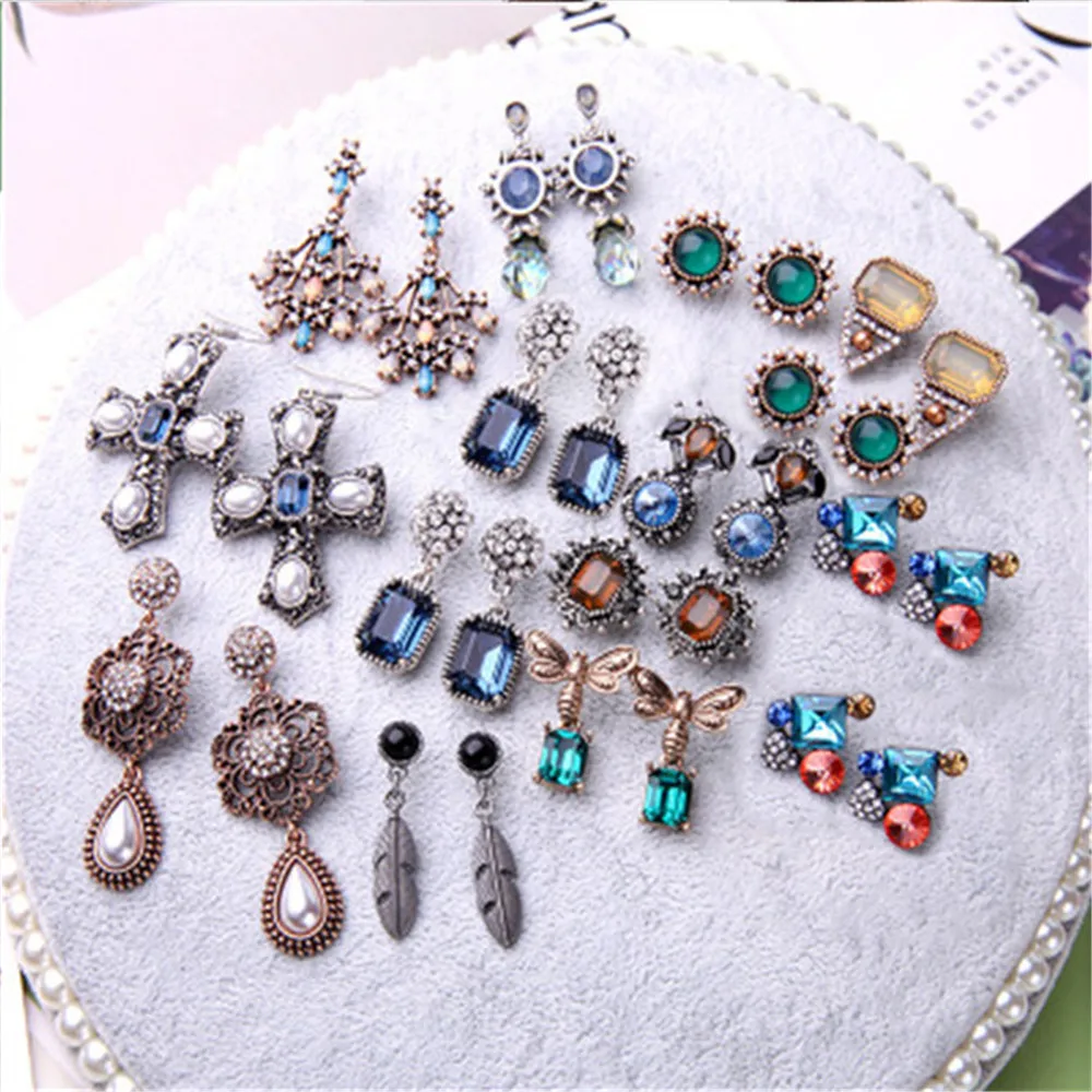 Fashion Multi-Color Crystal Drop Earrings Statement 2019 Women's Earring Retro Brincos Bohemia Wedding Party Jewelry | Украшения и