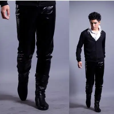 Черный певец костюмы ПУ искусственная кожа брюки для мужчин 1 брюки человек сценические брюки сращивания мужские брюки обеспечивают на заказ