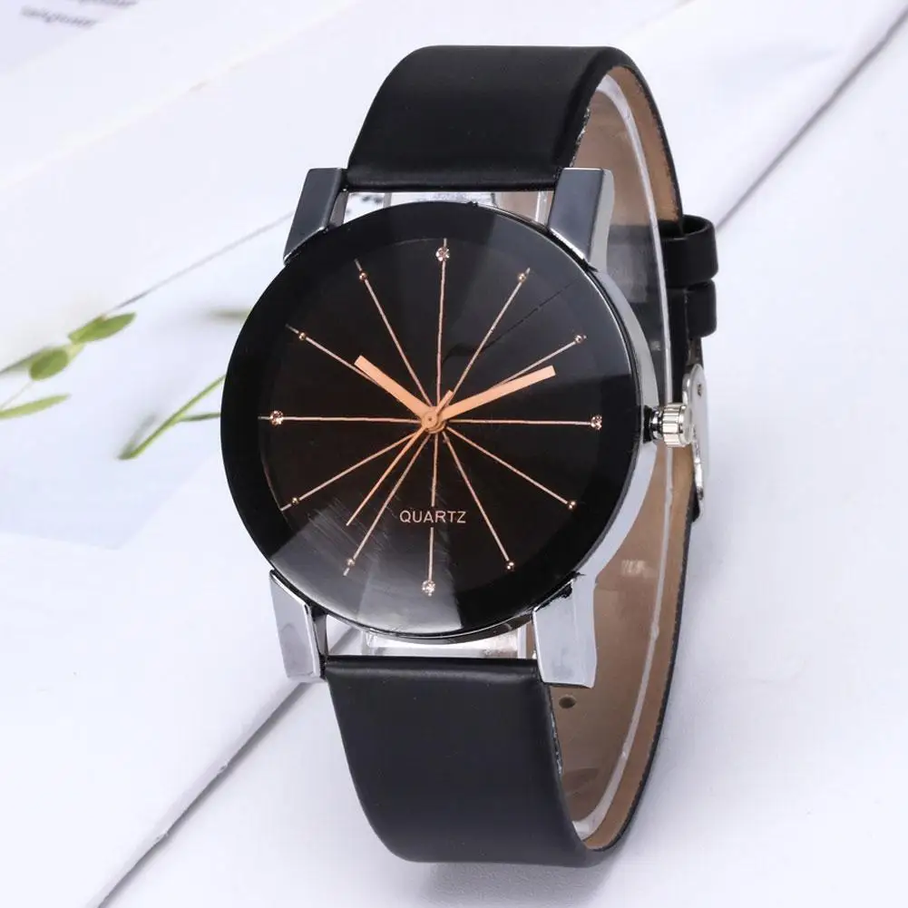 

Simple Round Dial Linear Analog Faux Leather Band Women Quartz Wrist Watch Gift