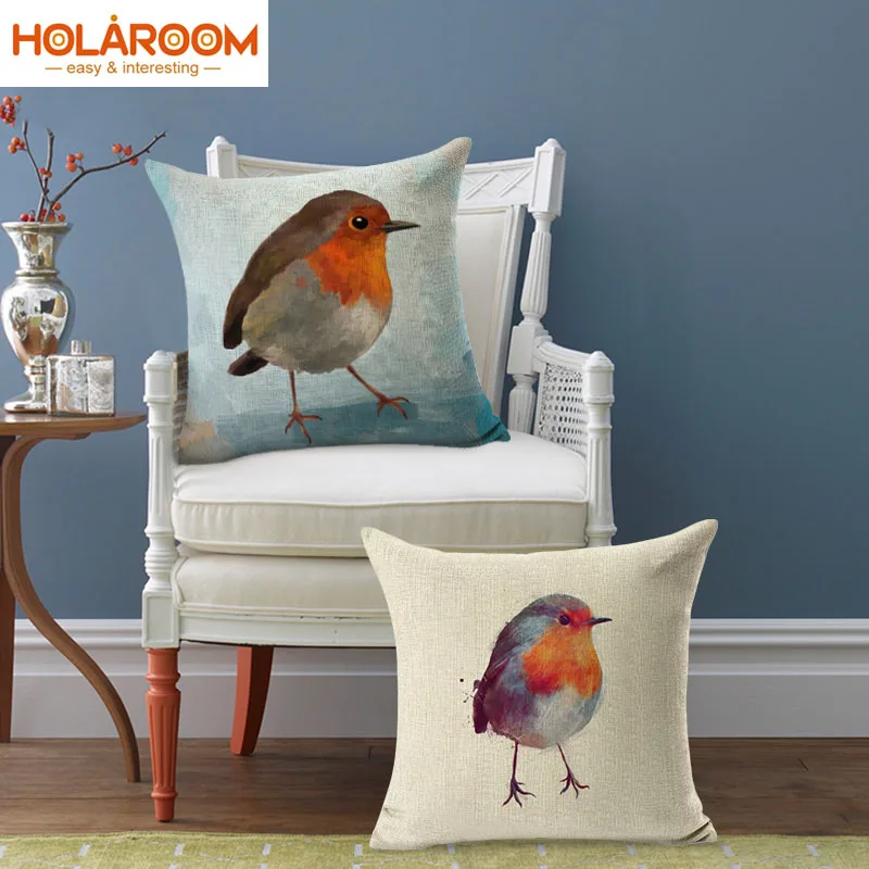 Birds printed Linen Cotton Cushion Cover Funda Cojin Decorative Throw