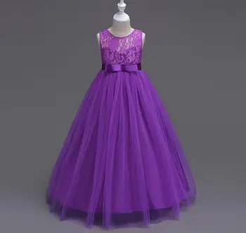 

New Children Teenage Baby Lace Bow Mesh Long Dresses, Girls Princess Party Dress 6 pcs/lot, Wholesale