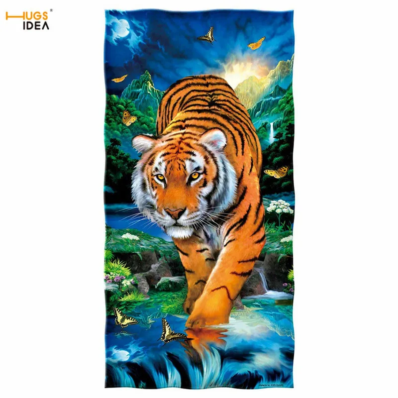 

HUGSIDEA Microfiber Towels Moonlight Tiger 3D Design Large Thick Beach Towel for Cool Man Women Travel Swimming Sport Toalla
