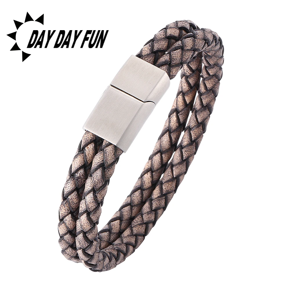 

Stripe Chain Link Cuff Bracelets ancient Bangles Charm Bracelets Men Male Sporty Jewelry Vintage Braided Leather Punk E504G