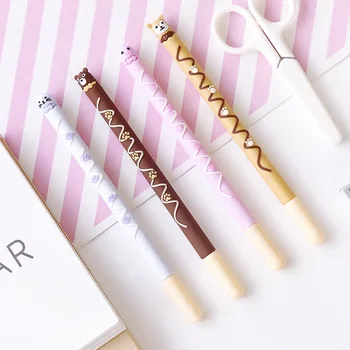 

24 pcs/Lot Chocolate stick gel pen panda dog cat Black color 0.5mm roller pens Office School supplies Canetas escolar FB757