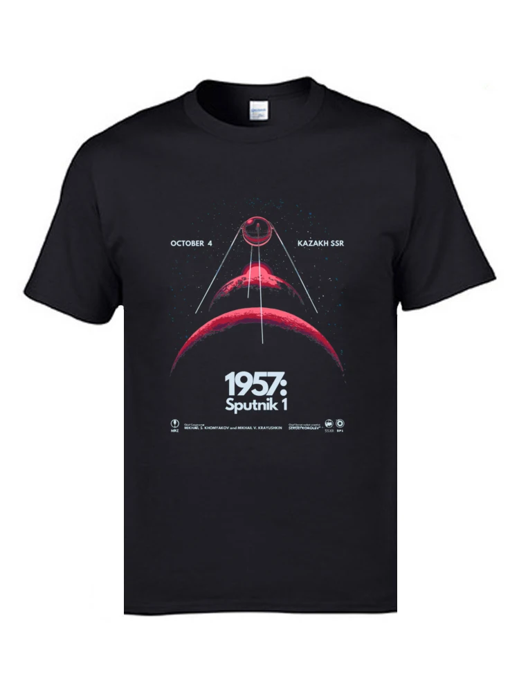 Crewneck 1957 Sputnik 1 8479 100% Cotton Fabric Men Top T-shirts Customized Short Sleeve Tops Shirts Cute Summer T Shirts 1957 Sputnik 1  8479 black