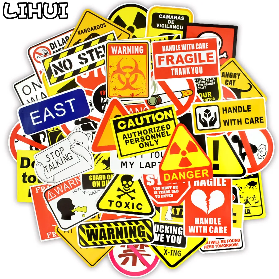 50 piezas pegatinas de advertencia peligro prohibición signos recordatorio impermeable etiqueta engomada etiqueta de bricolaje portátil equipaje de motocicleta Snowboard Coche