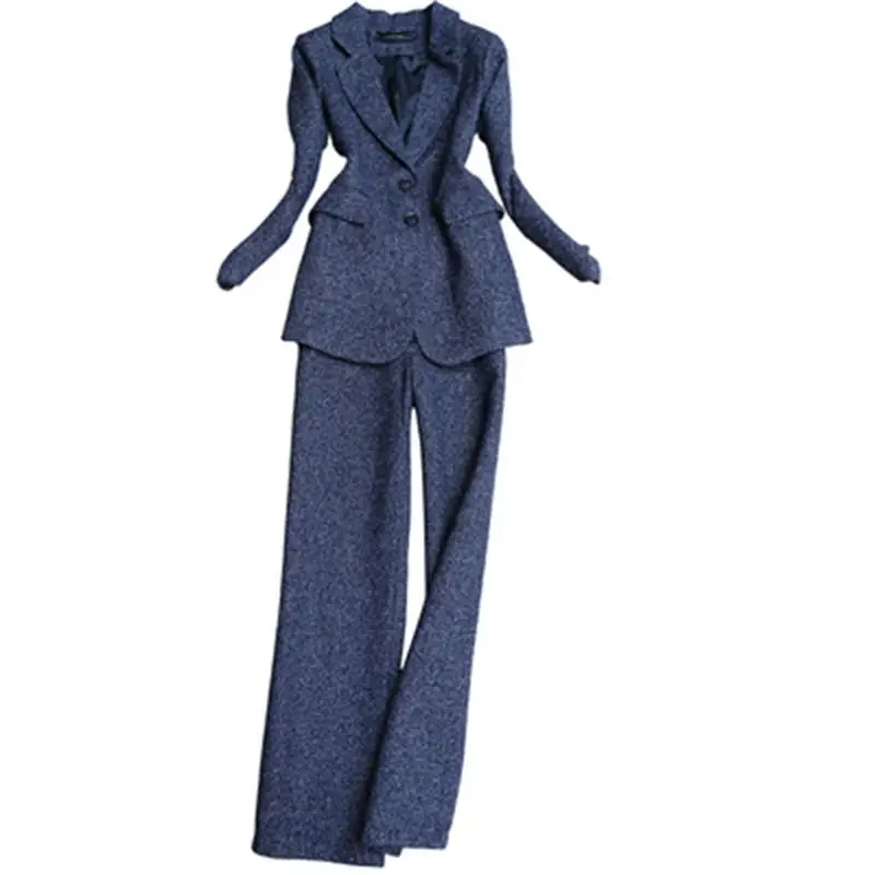 

Fashion suit suit female autumn winter new high quality casual rough Woolen suit jacket + wide leg pants two-piece suit women