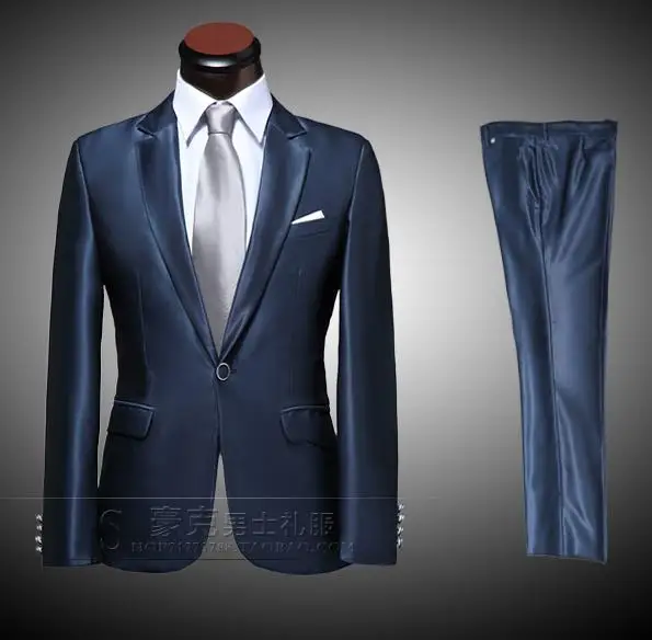 Image 2017 new arrival slim men suit set with pants mens suits wedding groom formal dress men blue suit + pant  plus size 4XL