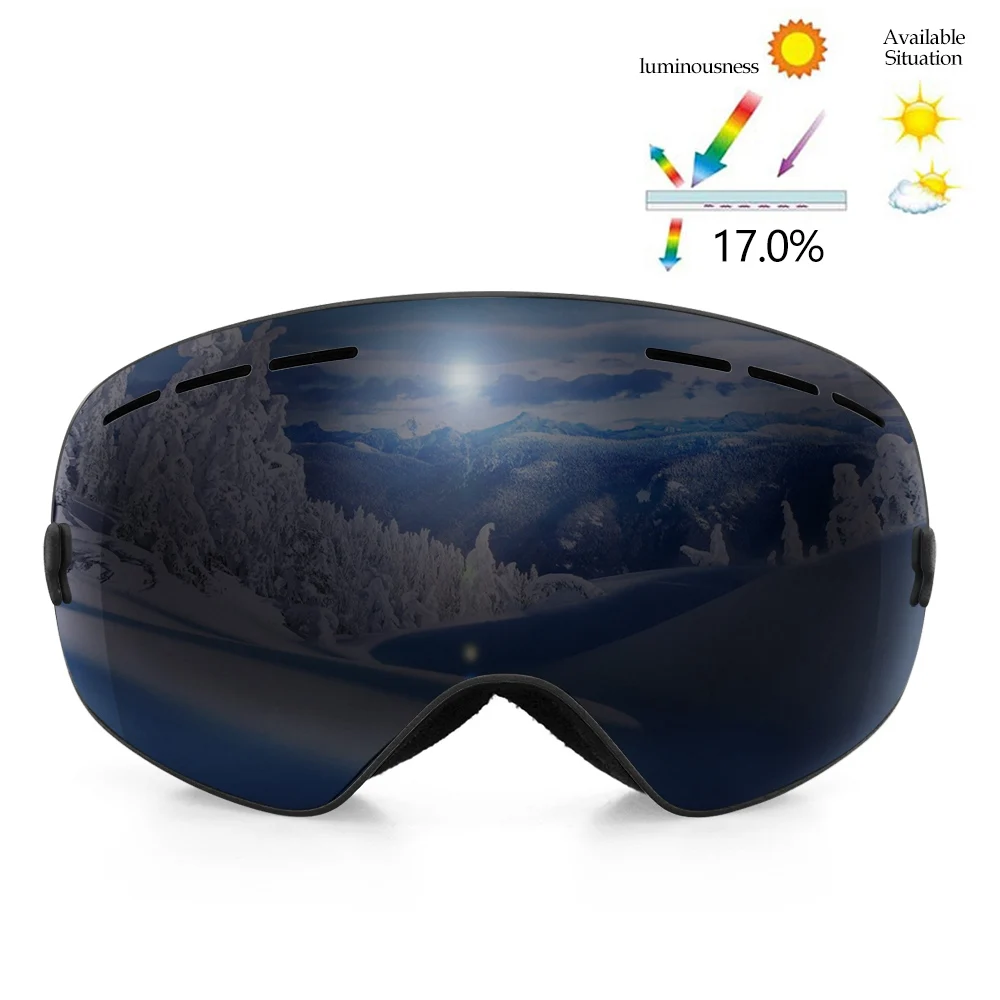 COPOZZ брендовые лыжные очки для мужчин и женщин, очки для сноуборда, очки для катания на лыжах с защитой от уф400 лучей, лыжные очки, противотуманные лыжные маски - Цвет: All black