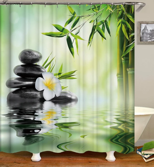 Zen shower curtains bathroom curtain Home Decor Green Yellow Zen Garden