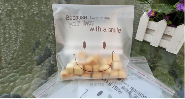 Самые низкие цены! SMILEY печать упаковка для печенья сумки смайлик лицо Самоклеющиеся пластиковые пакеты выпечки хлеба торт мешок 200 шт