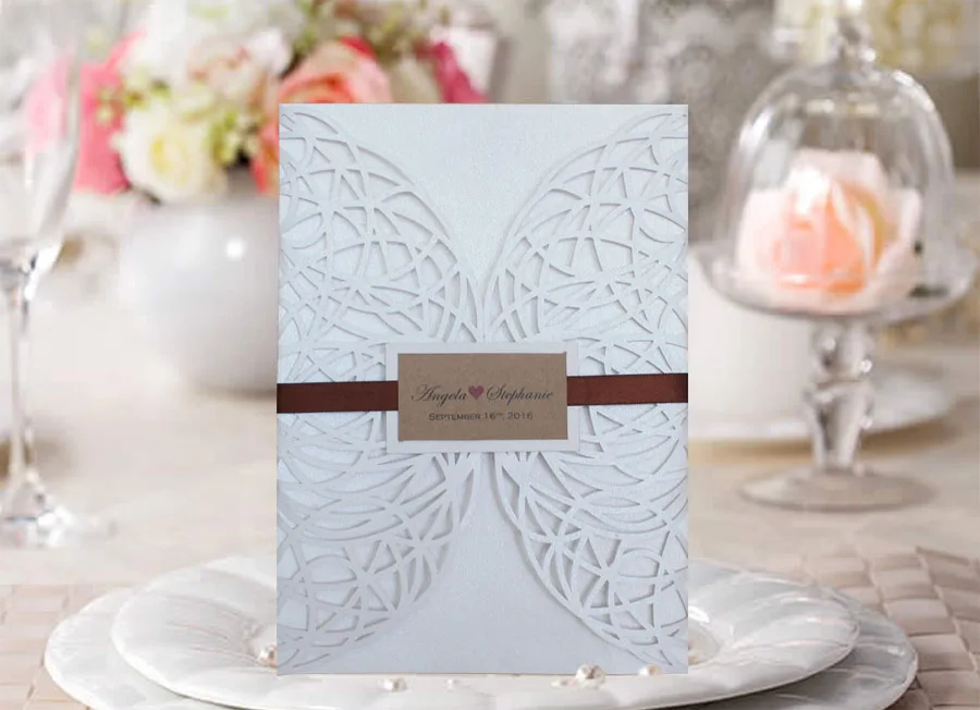  Rustic Wedding InvitationWhite Lace Wedding Invitation CardsVintage Wedding Invitations - Set of 50 - 32556883854