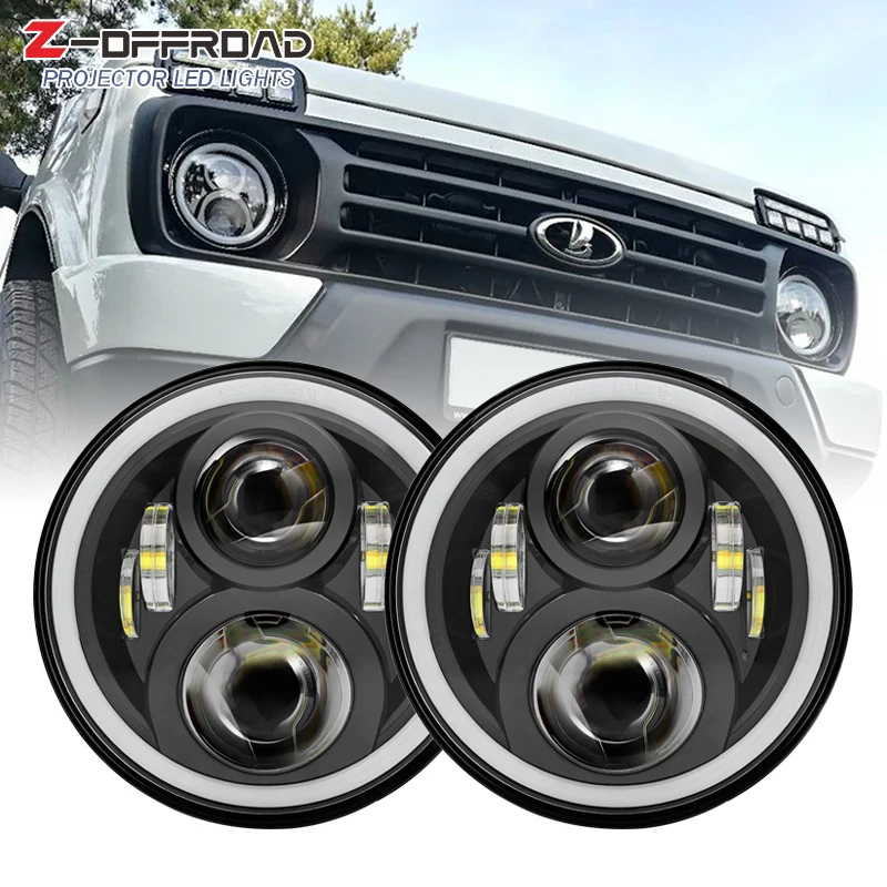 Для suzuki samurai 7 &quotсветодиодные фары дюймов H4 налобный фонарь Белый Halo &amp Янтарный
