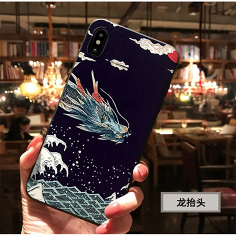 HTMOTXY 3D рельефный чехол Koi Fish Anime Dragon для iPhone 7 8 Plus чехлы телефонов мягкий из ТПУ Iphone 6