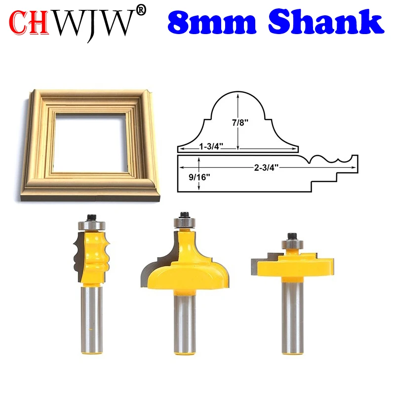 3pcs Picture Frame Router Bits Complete Set 1/2" Shank Line knife