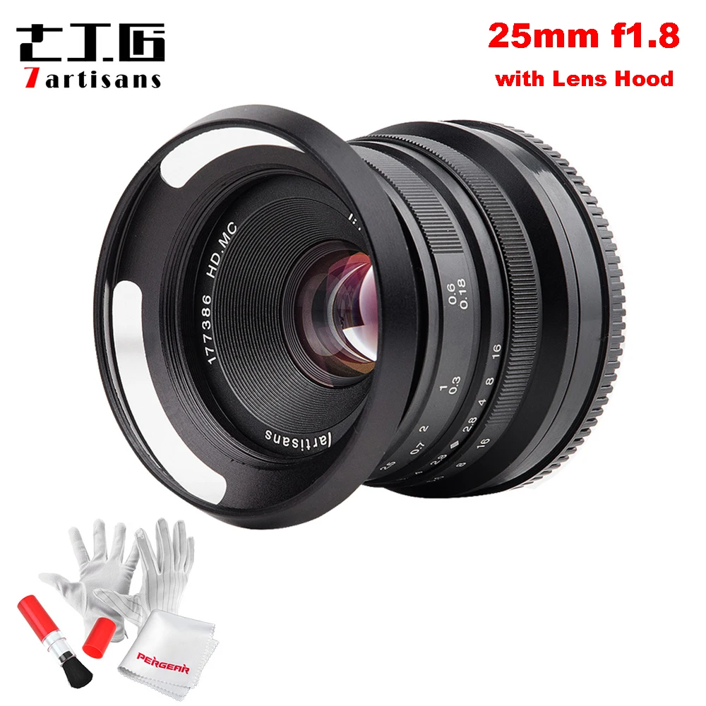 7 мастеров 25 мм/F1.8 объектив с фиксированным фокусным расстоянием для E крепление/для фотоаппаратов Fujifilm A7 A7II A7R A7RII X-A1 X-A10 X-A2 + вентилируемый