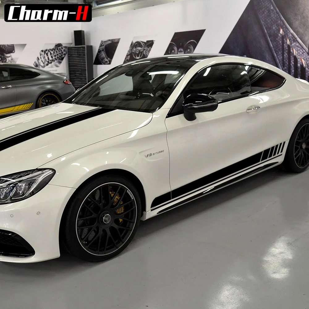 Издание 1 боковые гоночные полосы капот крыши наклейки для Mercedes Benz C63 AMG Coupe W205 C200 C250 C300 черный/желтый