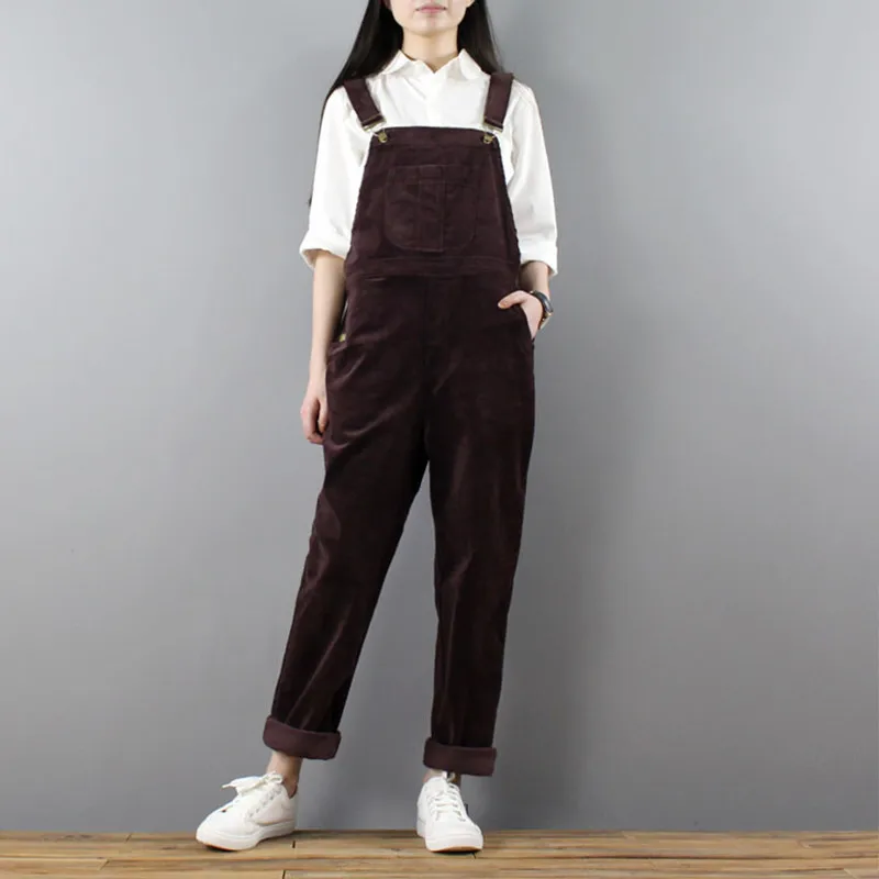 

Free Shipping 2019 New Fashion Long Pants Jumpsuit And Rompers Corduroy Bib Pants Casual Loose Trousers Spaghetti Strap S-XL