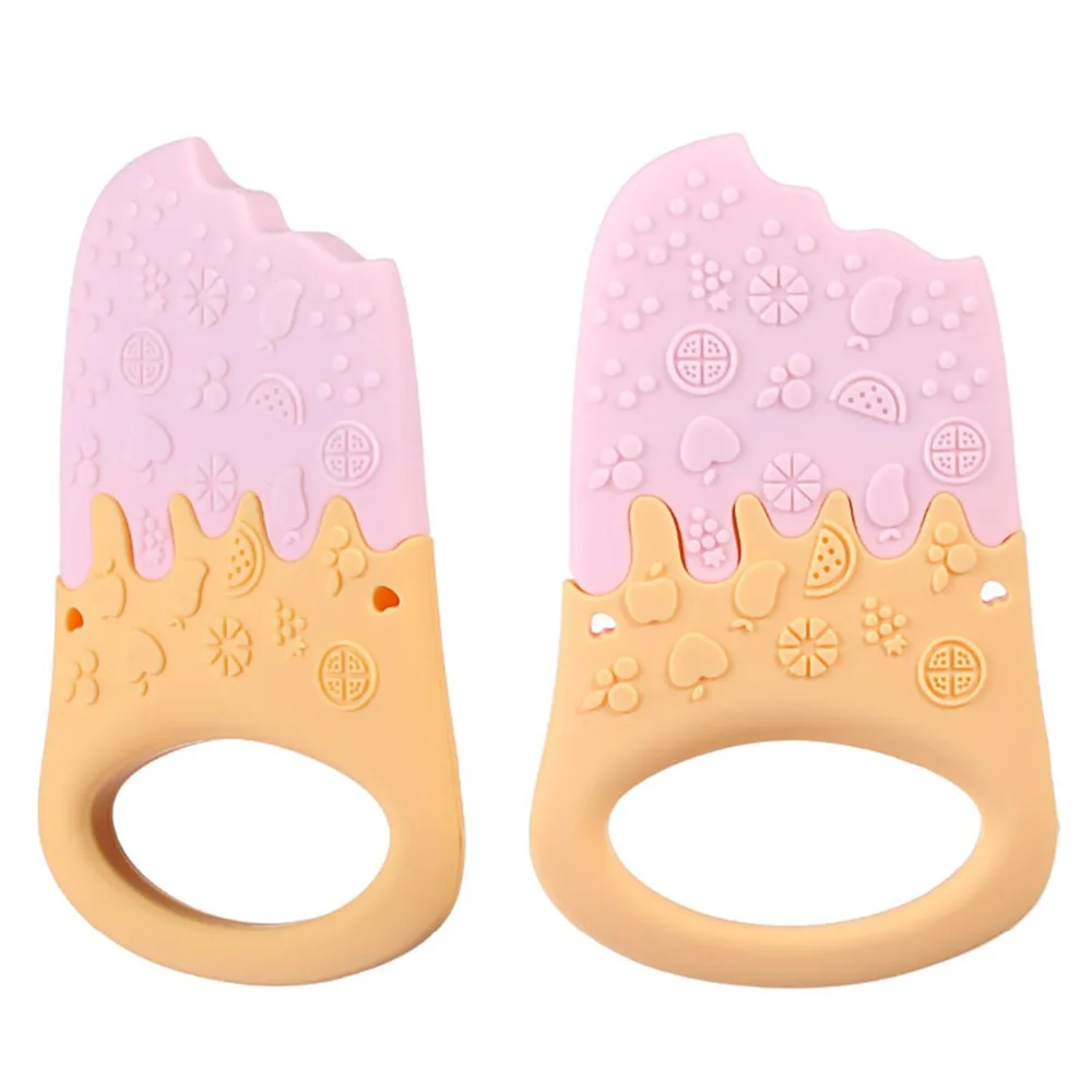Ice Cream Patchwork Shape Baby Teether Food-grade Silicone Flexible Teething Chewable Infant Teething Nursing Toy for Baby