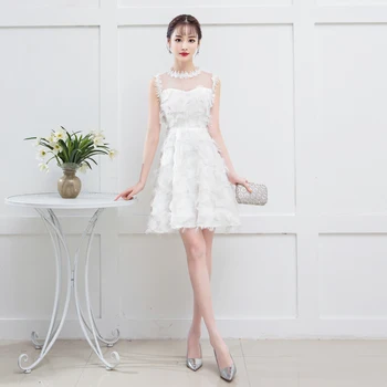 

White Color Elegant Mini Dress Bridemaid Dress Women Wedding Party Dress