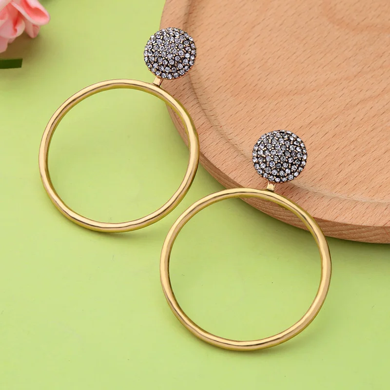 

Punk New Fashion Jewelry Luxury Crystal Star Big Circle Round Drop Earrings For Women Double Use Charm Earrings Accessories