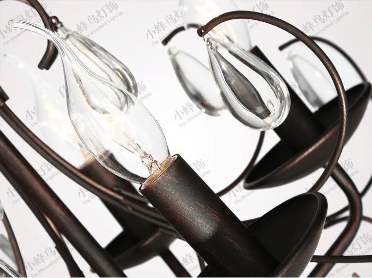 Nordic America vintage rural style retro rustic creative antique iron crystal pendant lamp with 5 candle bulbs