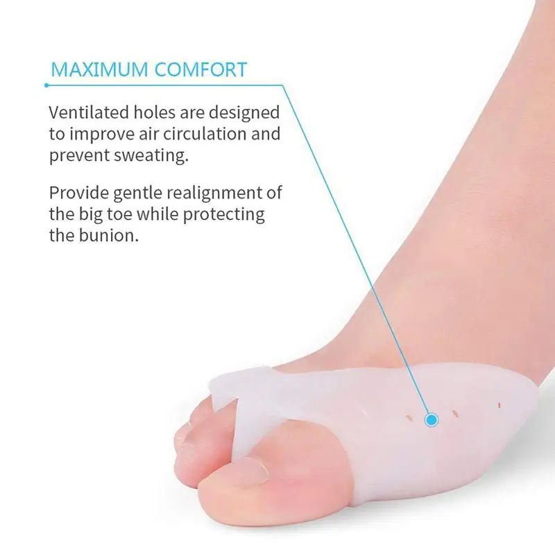 1 Pair 3-hole Gel Toe Separator Bunion Corrector with Forefoot Pads Silicone Toe Straightener Hallux Valgus Corrector Foot Care