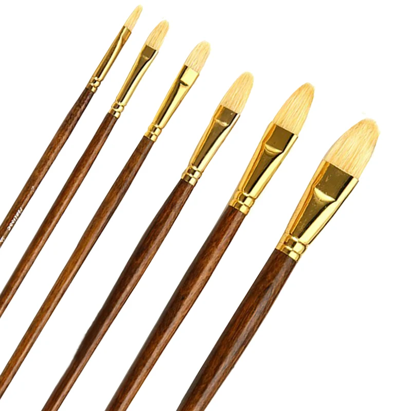 6pcs/set Paintbrush Bristle Hog Hair Wooden Handle Painting Tool Artist Oil Paint Brush Acrylic Drawing Brushes Art Supplies