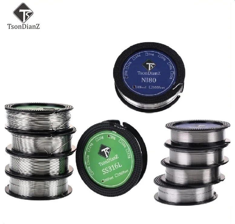 

10m/roll Tsondianz SS316L Ni80 E-Cigarette 32ga 30ga 28ga 26ga 24ga 22ga 20ga Heating Wire For RDA RTA Atomizer Wires