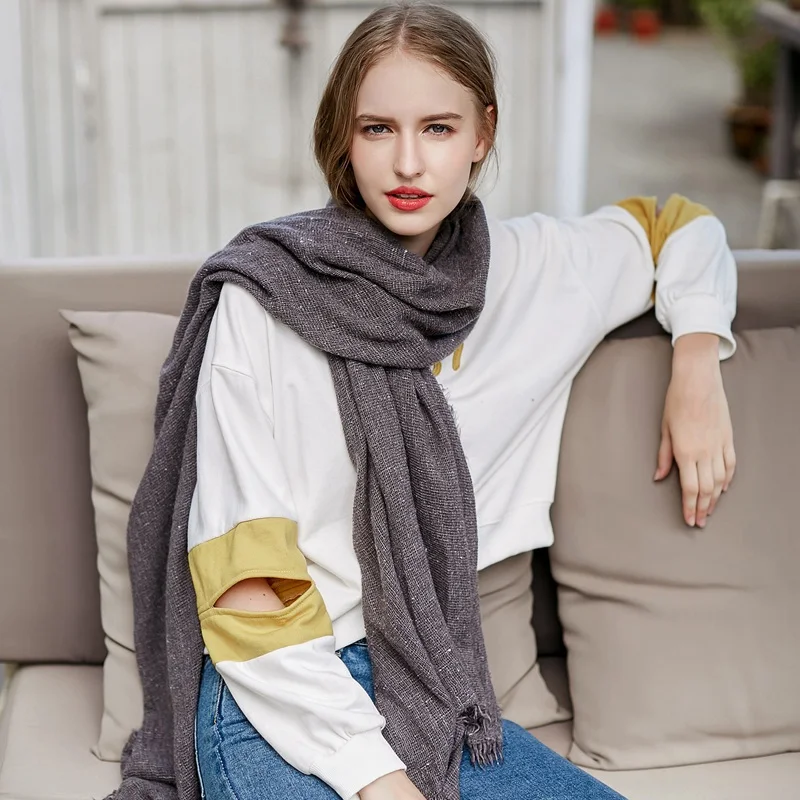 Теплый зимний кашемировый шарф Для женщин негабаритных шарф кисточкой Обёрточная бумага Для женщин шали и Шарфы для женщин 80x200 см Прямая