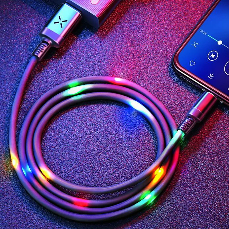 Volume Control Dancing LED Light Flash Cable for iPhone 6 7 Data Sync 2A Fast Charging