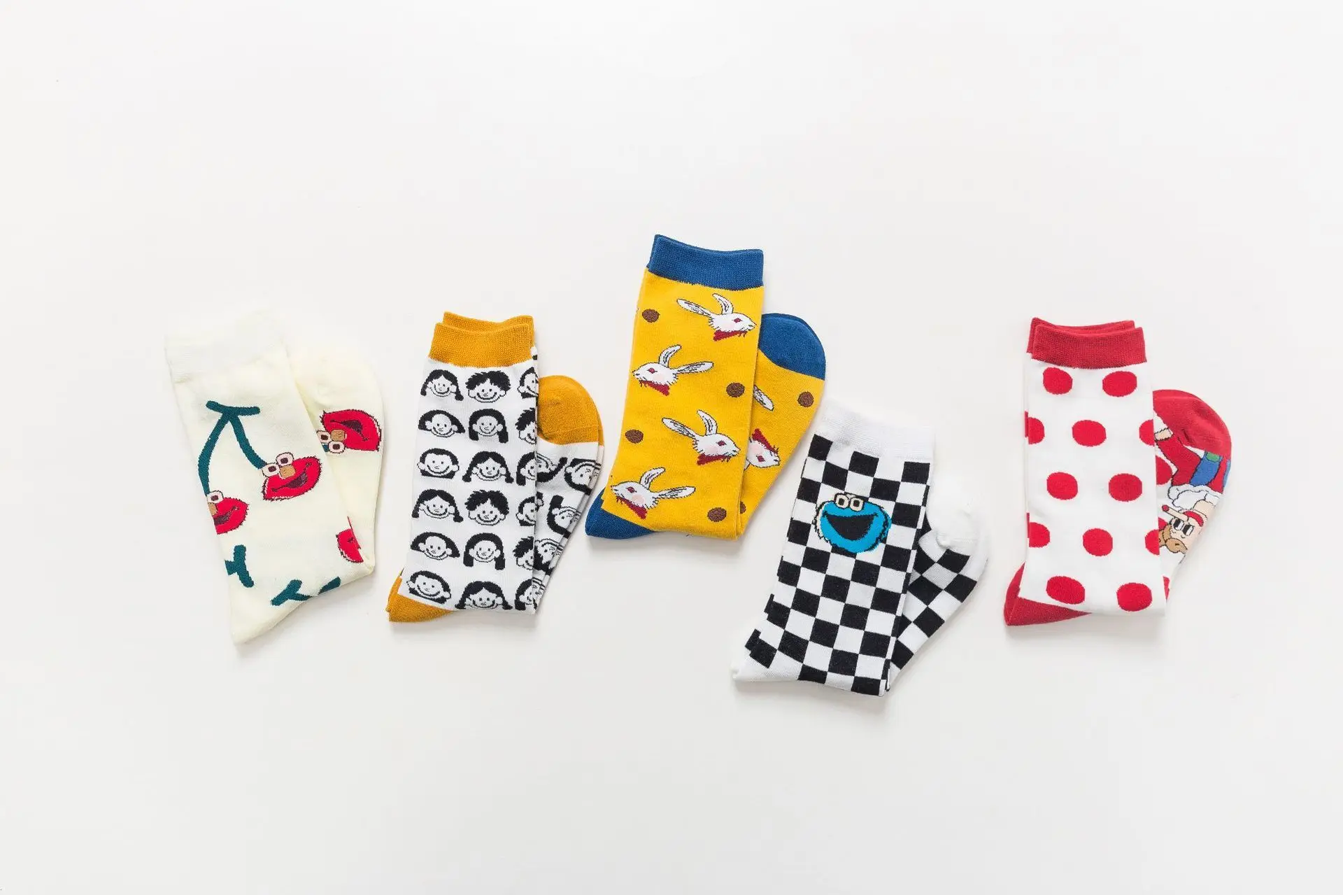 PEONFLY/милые Мультяшные счастливые носки для женщин с милым кроликом; Повседневные Удобные Носки с рисунком вишни в клетку; Kawaii Motion Socks Femme