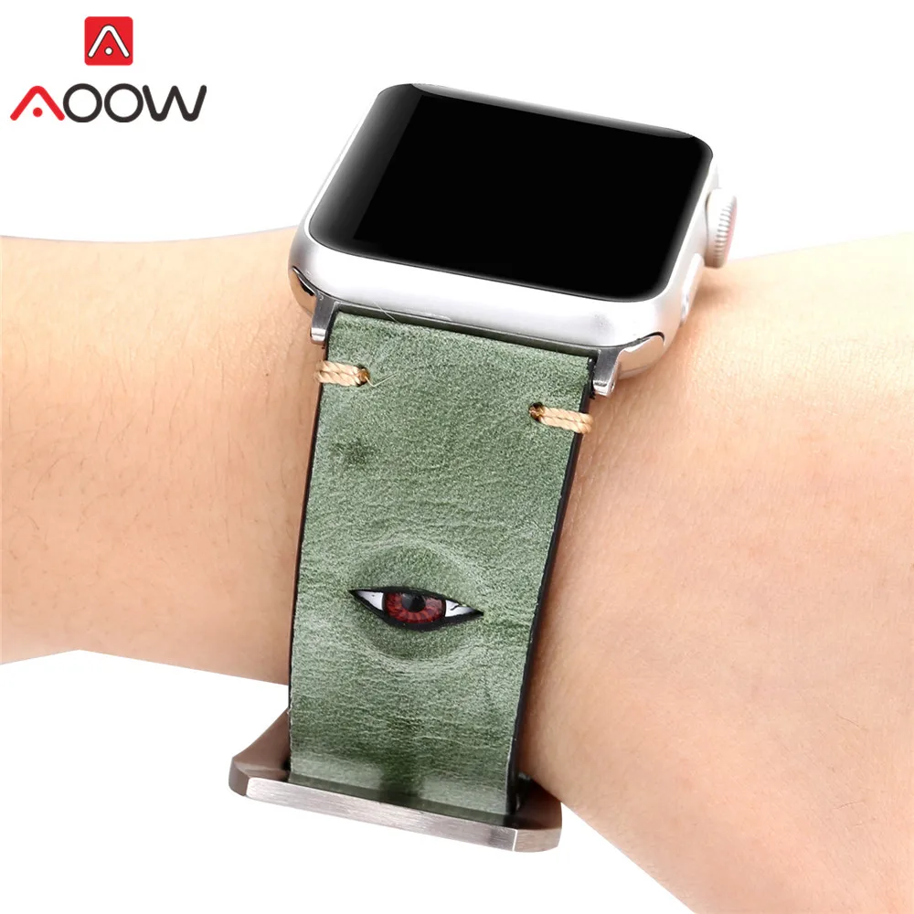 Vente Vert Véritable Bracelet En Cuir Pour Apple Montre 38mm 42mm 3D Oeil Déco Femmes Hommes Remplacement Bracelet Sangle Bande pour iwatch 1 2 3