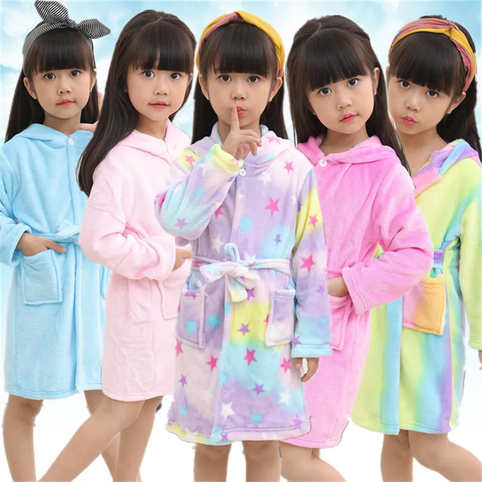 

Baby Horse Bathrobes Girls Pajamas Kids Rainbow Unicorn.es Pattern Hooded Beach Towel Boys Bath Robe Sleepwear Children Clothing