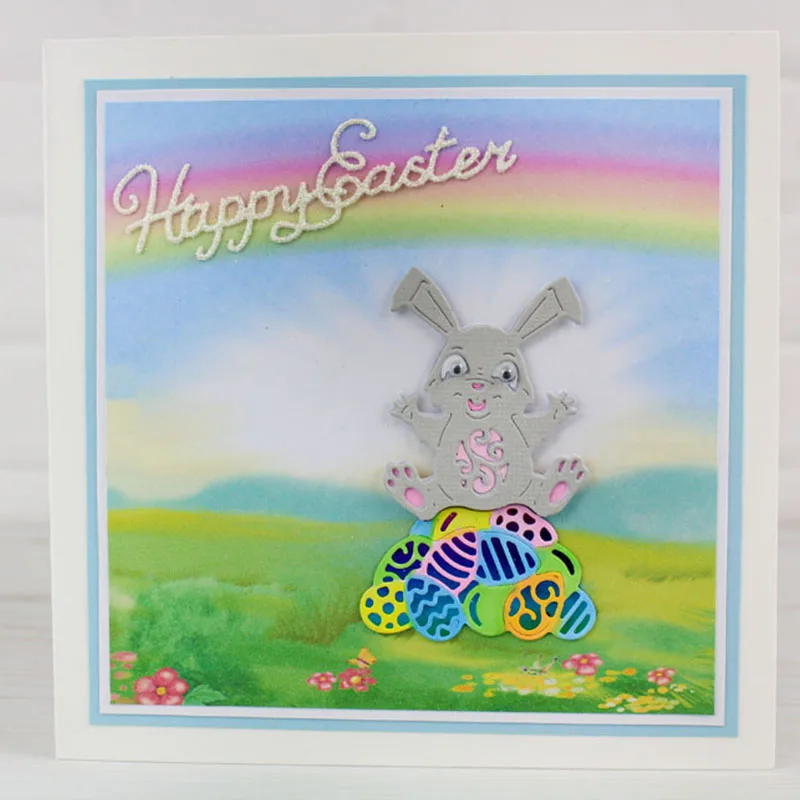 Кролик сидя в форме яйца Металл прорезной трафарет для окраски альбом тиснение для подарочной карты решений ручной работы