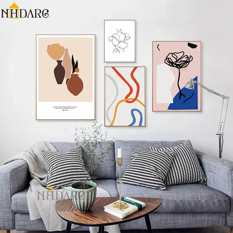 

Nordic Abstract Retro Fashion Modern Line Sketch Posters and Prints Wall Art Canvas Pictures For Home Decor Living Room Decor