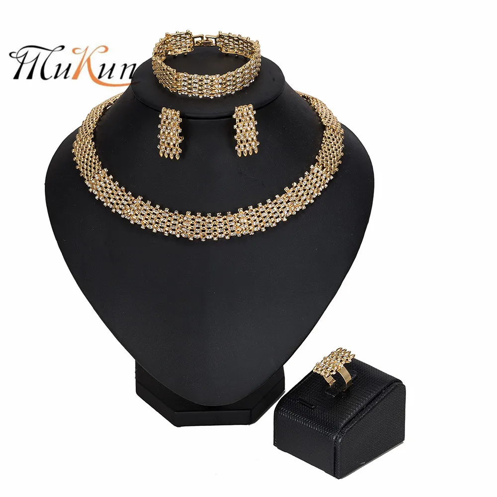

MUKUN 2019 Nigerian Wedding woman accessories jewelry set Wholesale Fashion Dubai Gold Color Jewelry Set statement jewelry set