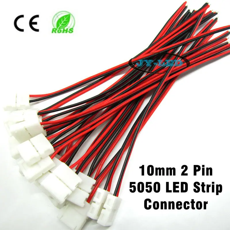 50 Pz/Lotto 10Mm 2 Pin Singolo Colore 5050 Led Strip Connector, Saldatura Cavo Di Collegamento Con Una Estremità Connettore Led Pcb