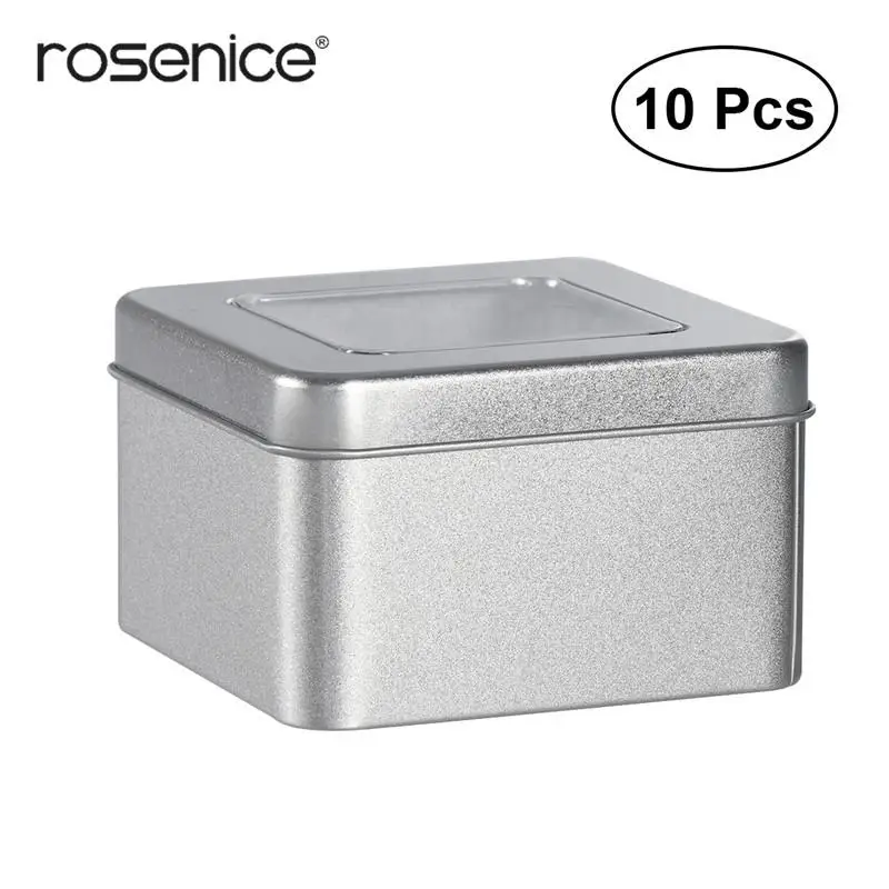 

10PCS Matte Clear Top Square Empty Tin for Store Spices Candies Tea Gift Giving Silver Tea Caddies Kitchen Teaware
