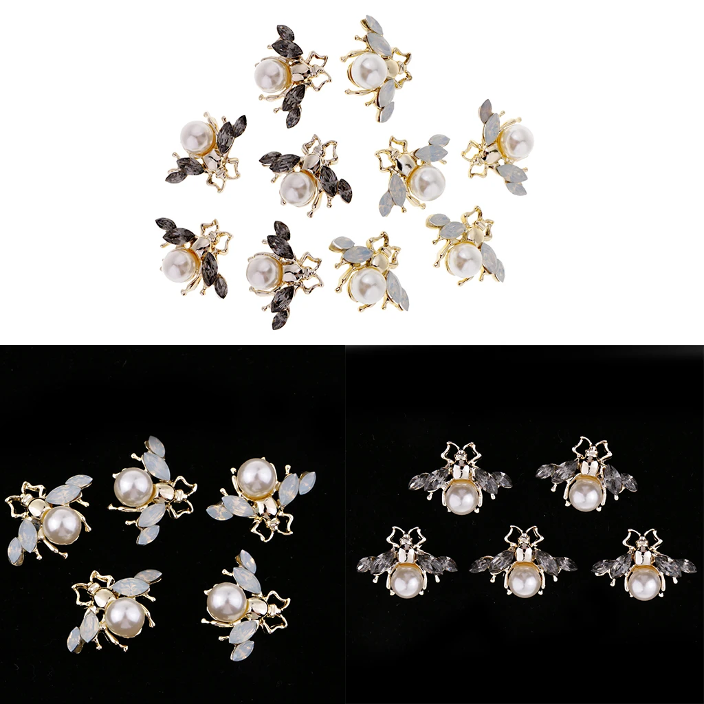 

fityle 10x Alloy Bee Crystal Pearl Flatback Button for DIY Hair Accessories Wedding Party Jewelry Making DIY Crafts 23mm