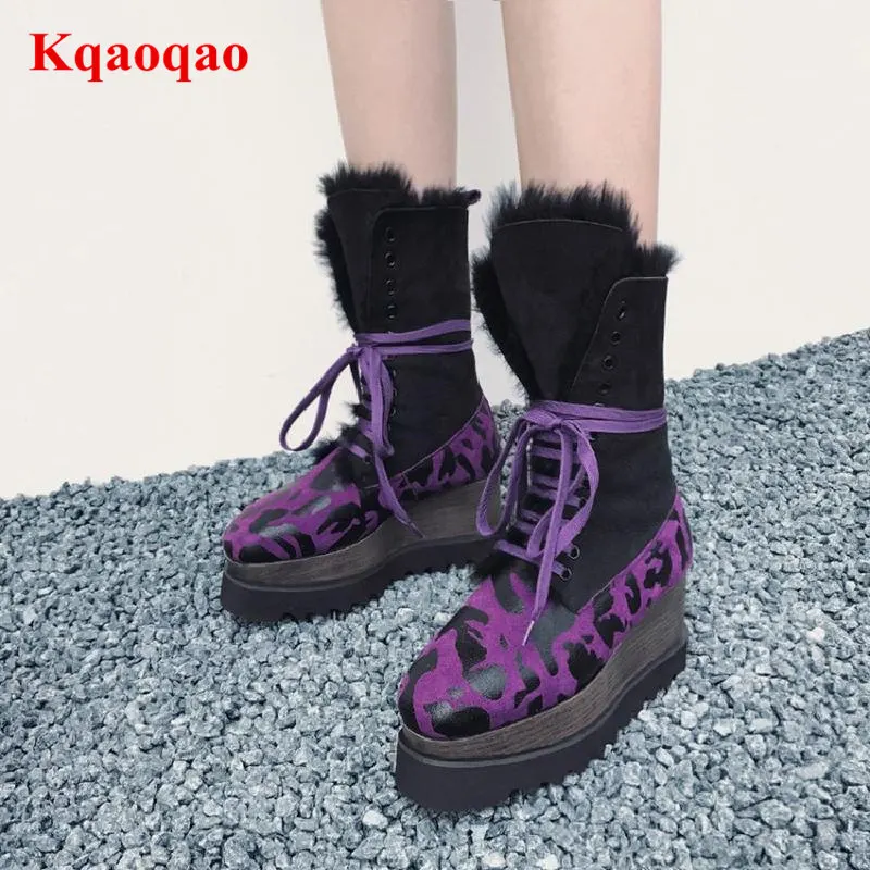 

Hot Lace Up Women Winter Boots Wedges Short Booties Platform Warm Snow Boot Bottes Femmes Chaussures Runway Shoes Zapatos Mujer