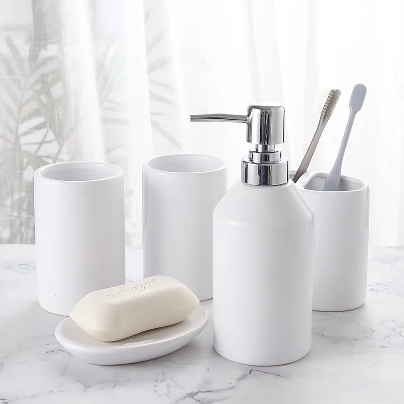 

5PCS Ceramic Bathroom Washing sets Soap Dispenser 5 Color Soap Dish Toothbrush holder Shampoo Dispenser Full set elegant Design
