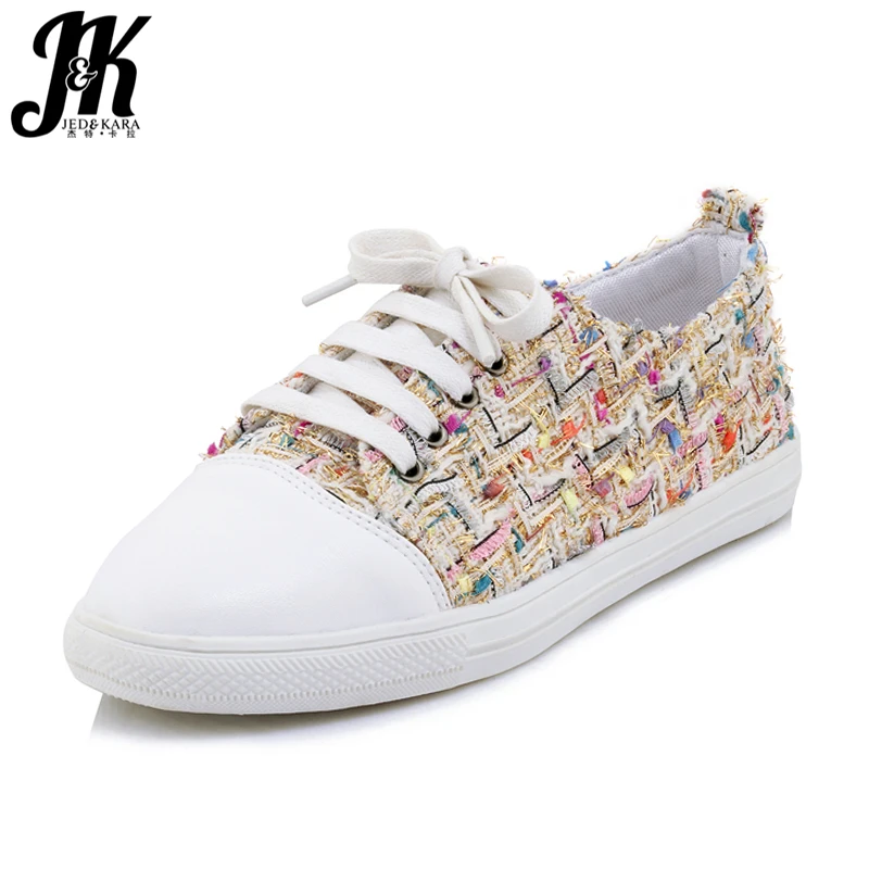 

JK Big Size 32-46 Canvas Women Flats Stitching Round Toe Lace Up Platform Girl Shoes New Arrival Spring Fashion Casual Footwear