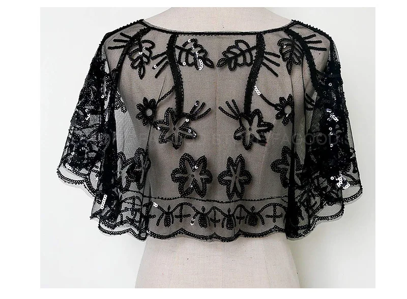 Women Glittering 1920s Shawl Wraps Sequin Beaded Evening Cape Bolero Flapper Cover Up (18)