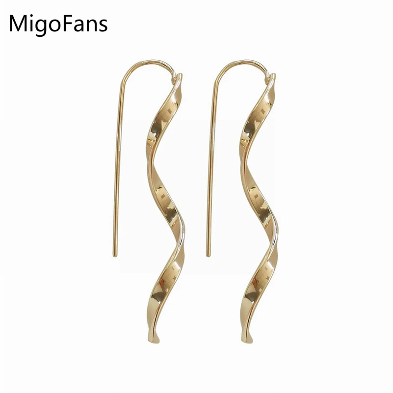 

Metal Simple Hand Made Curve Fashion Gold Color Dangle Earrings Geometric Wave Drop Earrings for Women