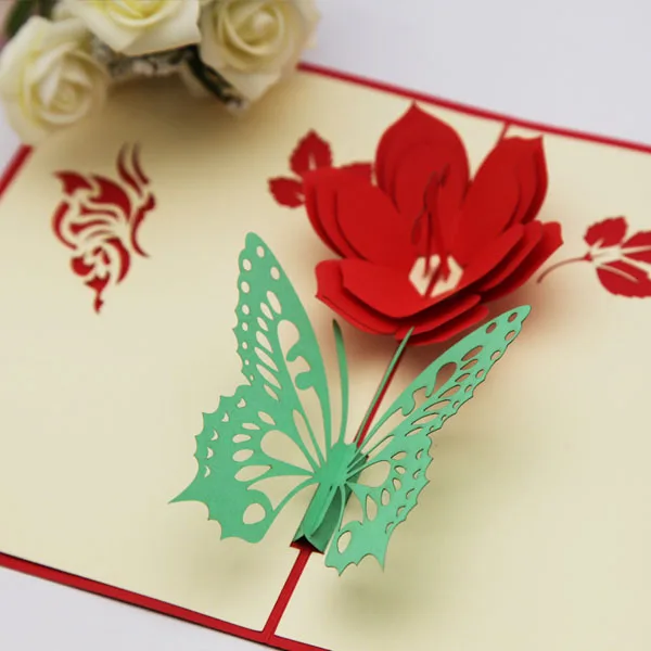 Three Dimensional Greeting Cards Handmade Paper Flowers Diy Carving Hot Couple Love Valentine Gift Card Flower Girl Petal Dress Card Christmascard Calculator Aliexpress